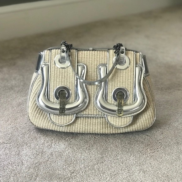 Fendi Double Buckle Straw Satchel - Picture 1 of 6